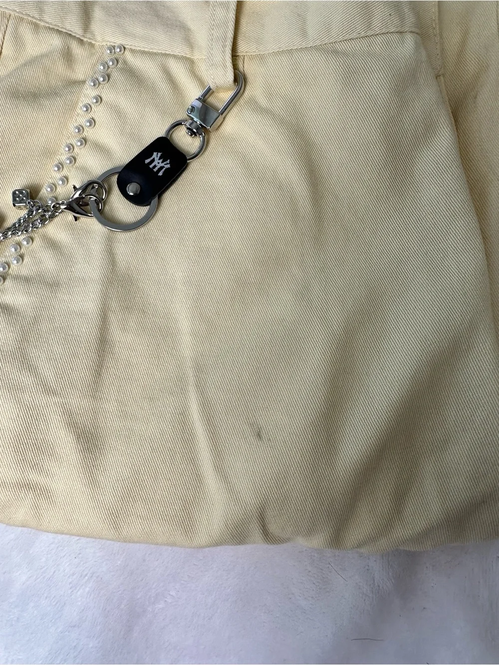 Watson Studios World Work Yellow Cargo Shorts  With Pearls and Dice Chain Size S